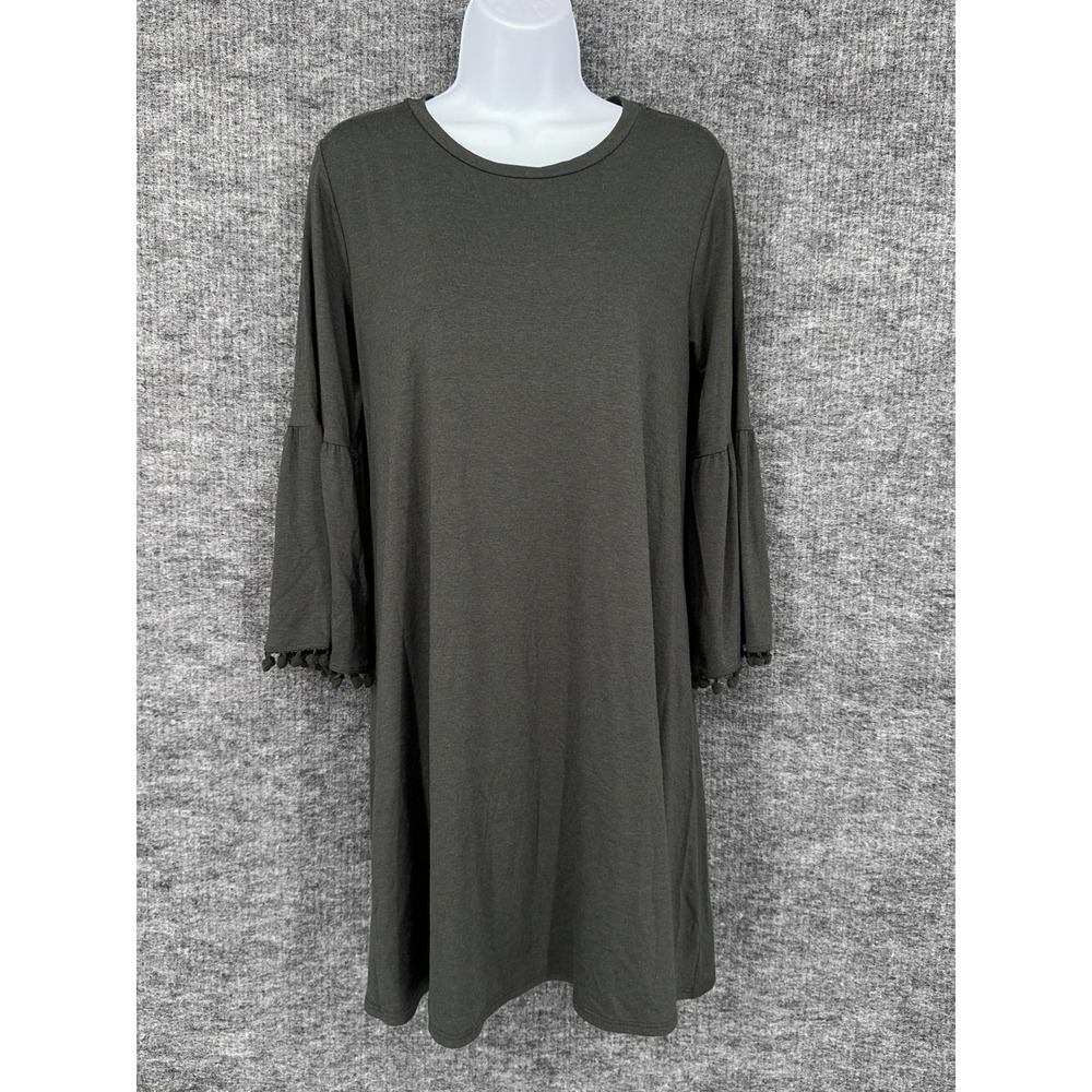 Johnny Was CALME T Shirt Dress Womens Small Mini Green Bell Sleeve Tassel Jersey
